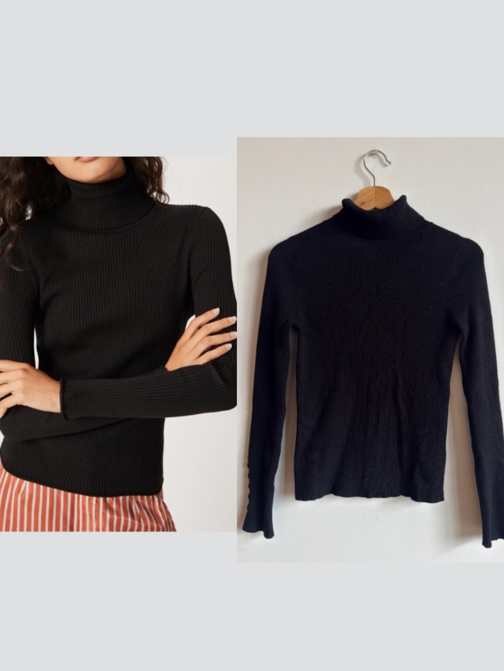 Anthropologie Maeve Ribbed Long Sleeve Turtleneck Black Size Small